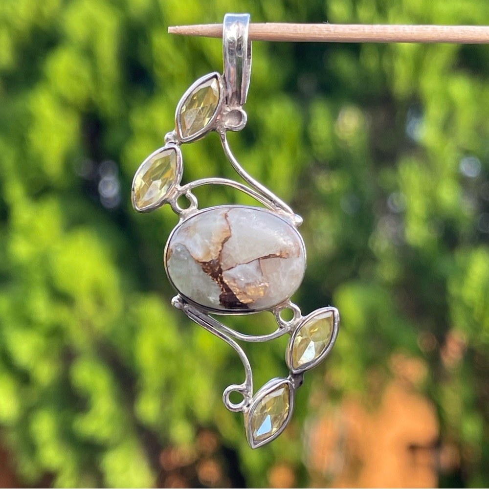 Citrine and Stone 925 Silver Vintage Pendant